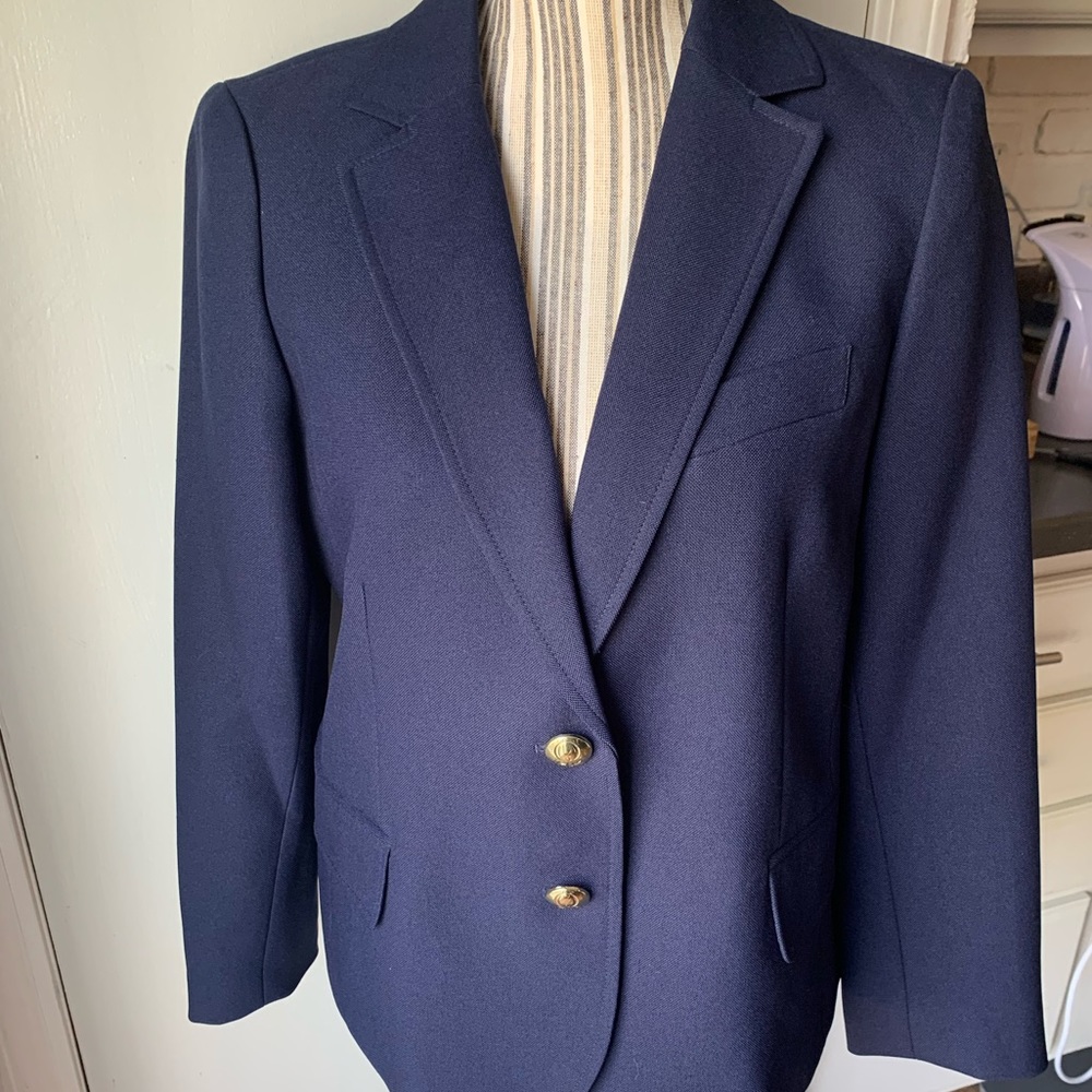 QMack navy blue blazer jacket with gold buttons. 10